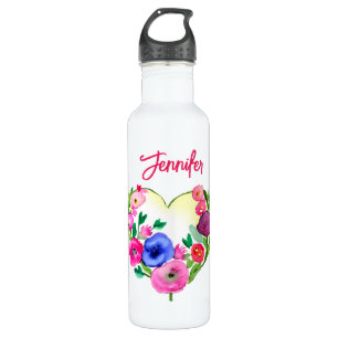 Botella De Agua Color de agua floral floral personalizado azul