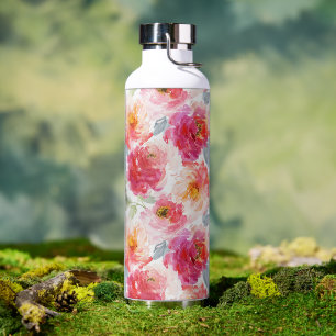 Botella De Agua Color de agua rosa Peony Flower Pattern