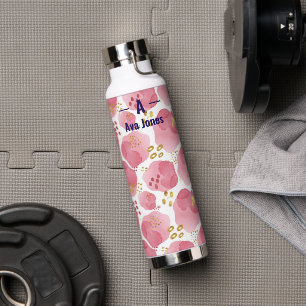 Botella De Agua Color de agua rosada Monograma Thermos - Nombre pe