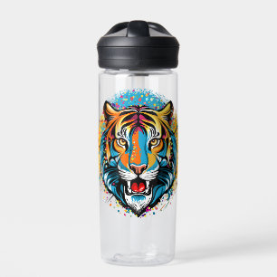 Botella De Agua Colores de arcoíris de cabeza de tigre pintan manc