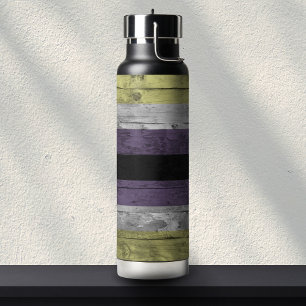 Botella De Agua Colores sutiles de la bandera del Orgullo no binar