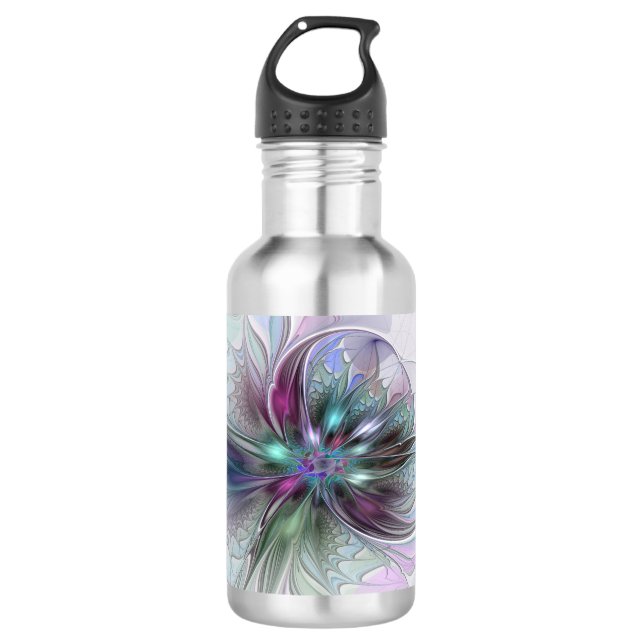 Botella De Agua Colorful Fantasy Abstract Modern Fractal Flower (Anverso)