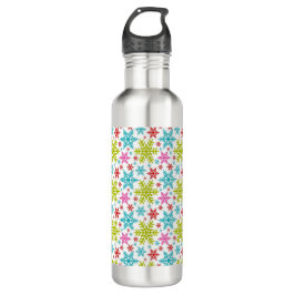 Botella De Agua Colorful Retro Snowflakes Christmas Custom Name