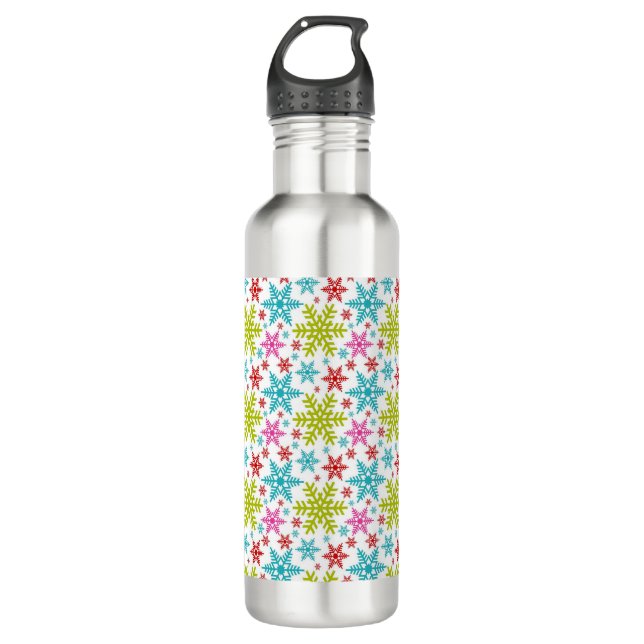 Botella De Agua Colorful Retro Snowflakes Christmas Custom Name (Anverso)