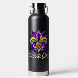 Botella De Agua Colorida Neon Mardi Gras Fleur de lis