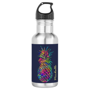 Botella De Agua Colorida Piña Tropical Trendy Personalizada
