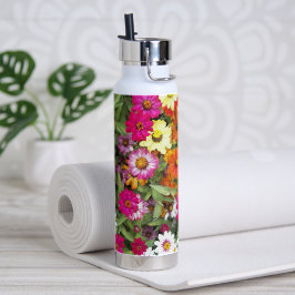 Botella De Agua Colorida Zinnia Garden Floral