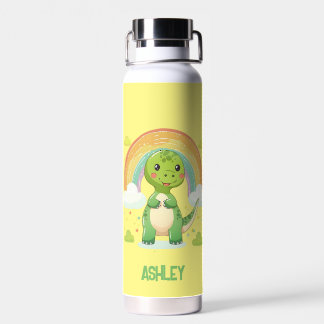 Botella De Agua Colorido Dino Arcoiris Con Nombre Para Niños