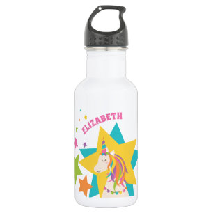 Botella De Agua Colorido Rainbow Unicorn Estrellas Girly Nombre