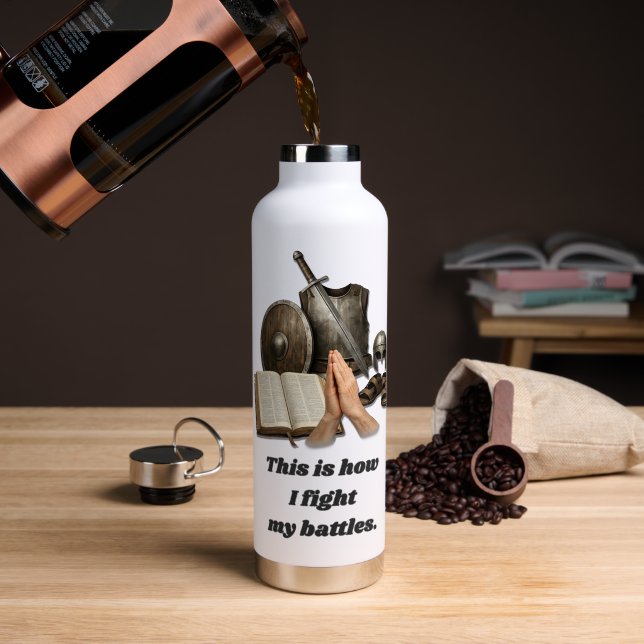Botella De Agua Cómo Lucho Mis Batallas (Café (girado))