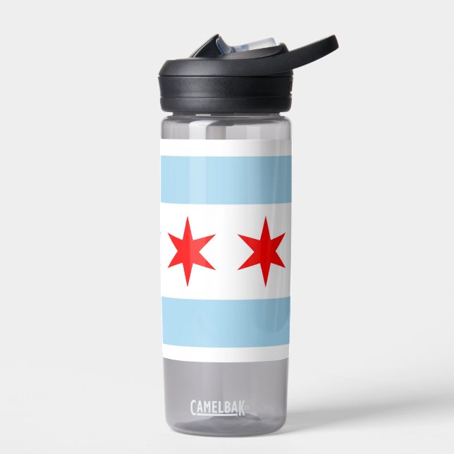Botella de agua con bandera de Chicago City, EE.UU (Izquierdo)