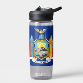 Botella de agua con bandera de Nueva York, EEUU.