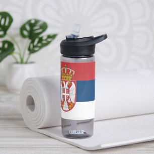 Botella de agua con bandera de Serbia