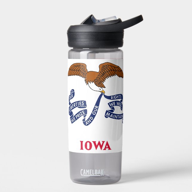 Botella de agua con bandera del estado de Iowa, EE (Izquierdo)