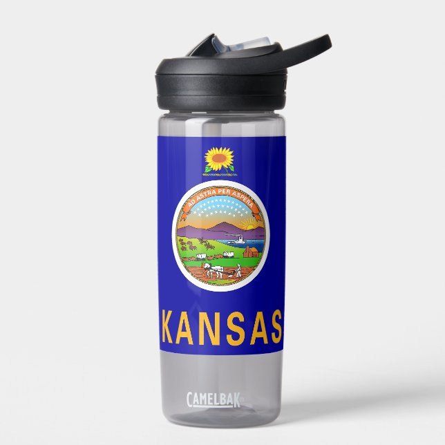 Botella de agua con bandera del estado de Kansas,  (Izquierdo)