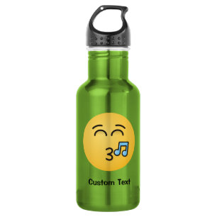Botella de agua con cara silbando y ojos sonriente