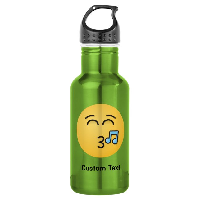 Botella de agua con cara silbando y ojos sonriente (Anverso)