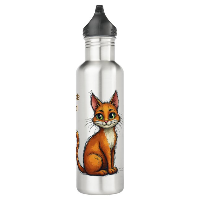 Botella de agua con diseño de gato y eslogan para  (Derecha)