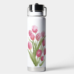Botella de agua con diseño de tulipán acuático