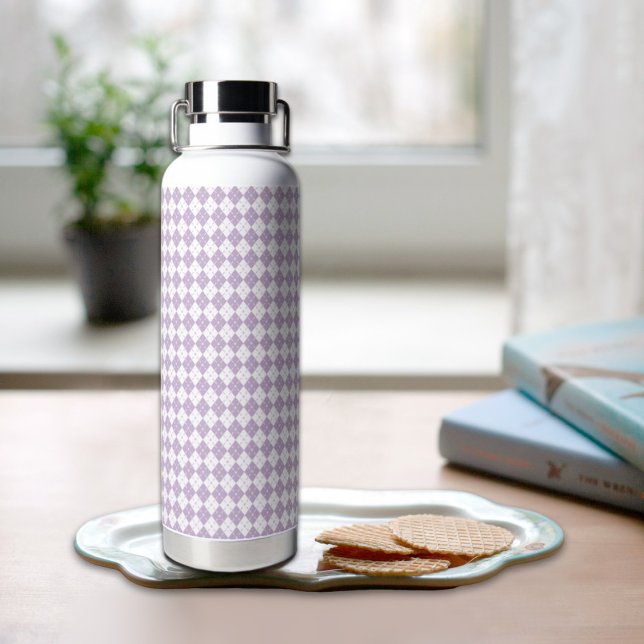 Botella de agua con estampado de cuadros púrpura (Subido por el creador)