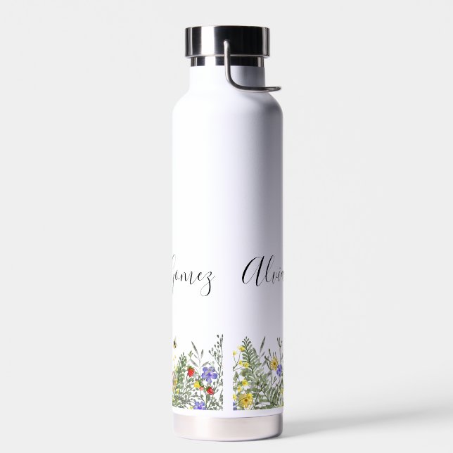 Botella de agua con flores silvestres de acuarela  (Izquierdo)