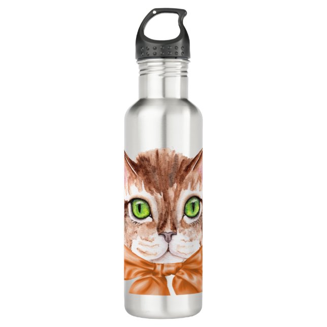 Botella de agua con gato ilustrado (Anverso)