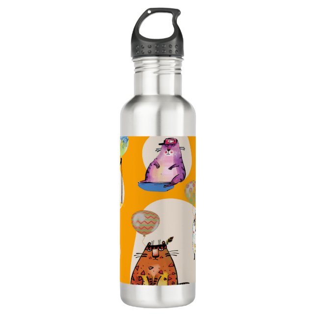 Botella de agua con gatos cómicos (Anverso)