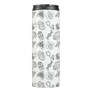 Botella de agua con iconos médicos minimalistas es