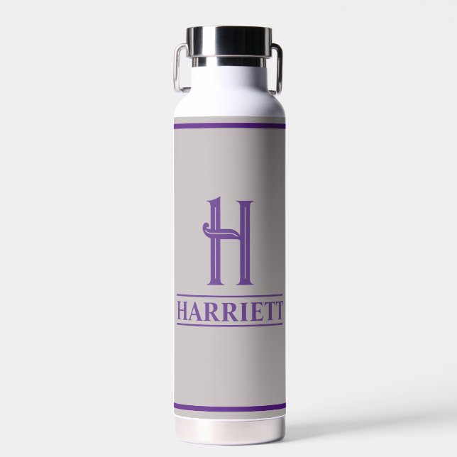 Botella De Agua Con letras moradas personalizadas  (Delantero)