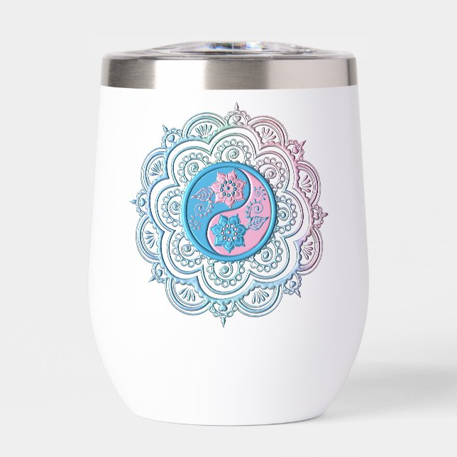 Botella de agua con mandala azul y rosa (Frente)