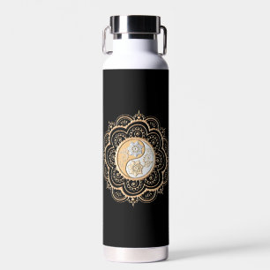 Botella de agua con mandala de oro y plata