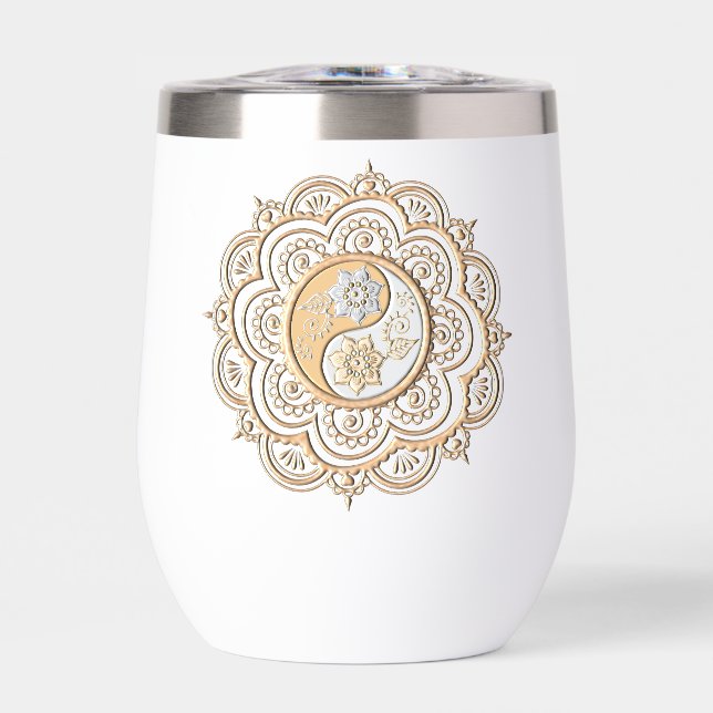 Botella de agua con mandala de oro y plata (Frente)