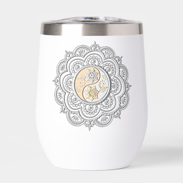Botella de agua con mandala de plata y oro (Frente)