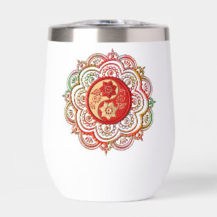 Botella de agua con mandala rojo y dorado
