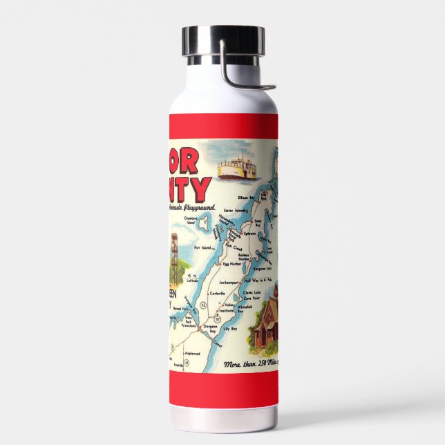 Botella de agua con mapa antiguo de Door County (Izquierdo)