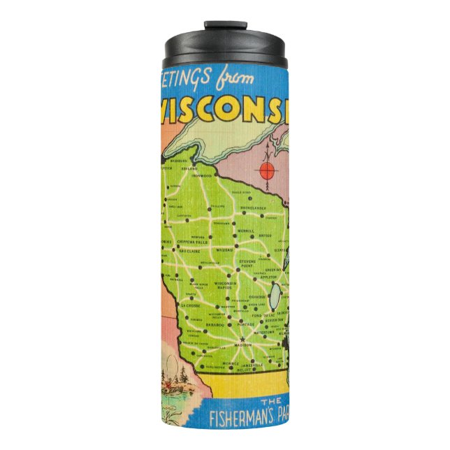 Botella de agua con mapa antiguo del estado de Wis (Anverso)