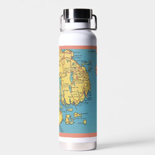 Botella de agua con mapa vintage de Bar Harbor Mai