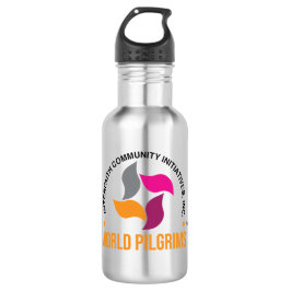 Botella de agua con marca de peregrinos del mundo