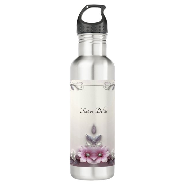 Botella de agua con marco floral rosa (Anverso)