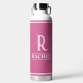 Botella de agua con monograma rosa