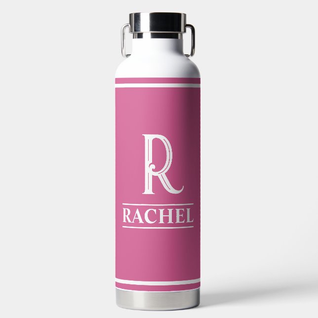 Botella de agua con monograma rosa (Delantero)