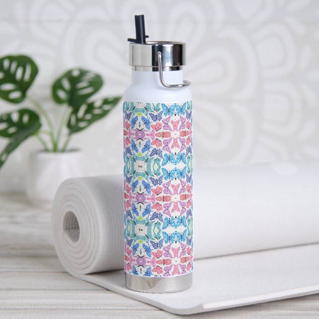 Botella de agua con mosaico de mariposa (Yoga (girado))