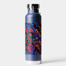 Botella de agua con ondas psicodélicas de neón