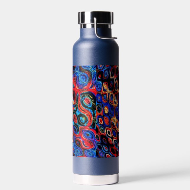 Botella de agua con ondas psicodélicas de neón (Izquierdo)