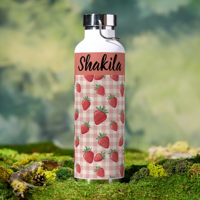 Botella de agua con patrón de fresa personalizada  (Al aire libre (girado))