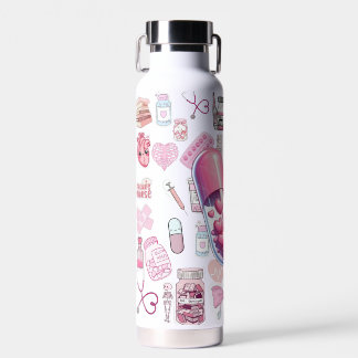 Botella de agua con patrón de iconos médicos de en