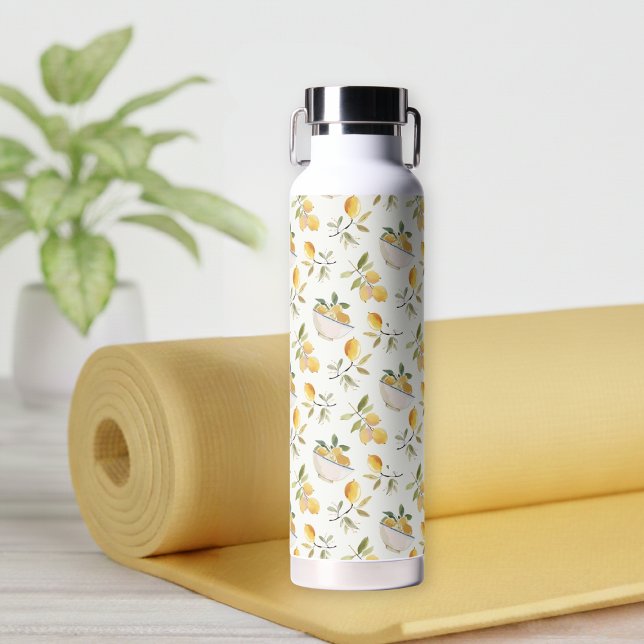 Botella de agua con patrón de limón de estilo camp (cute elegant french country lemon citrus pattern water bottle)