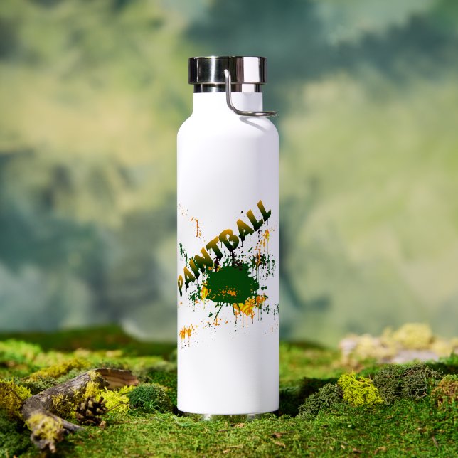 Botella de agua con salpicaduras de paintball (Al aire libre (girado))