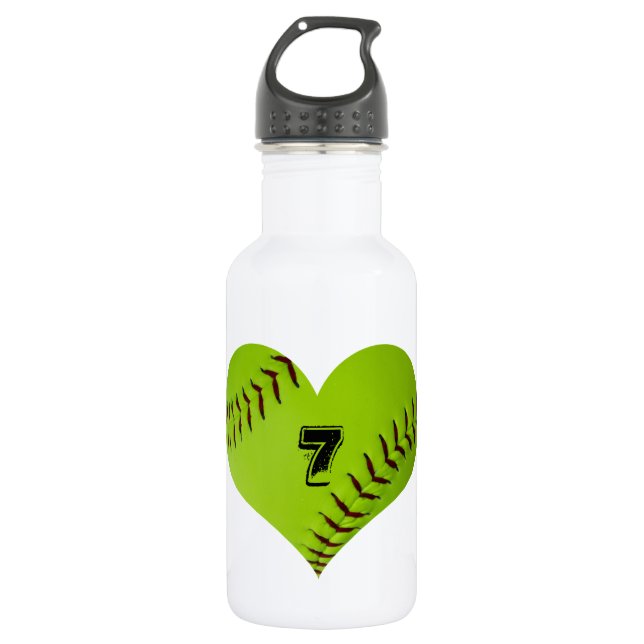 Botella de agua con softball en forma de corazón (Anverso)