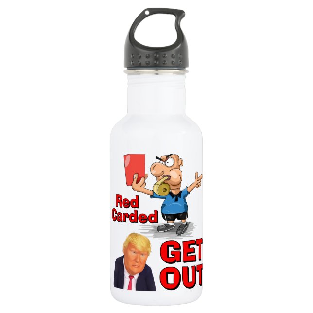 Botella de agua con tarjeta roja (Anverso)